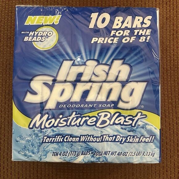 Rare Vintage Irish Spring Moisture Blast HydroBeads Deodorant 10 Bar Pk Soap NEW - Picture 1 of 7